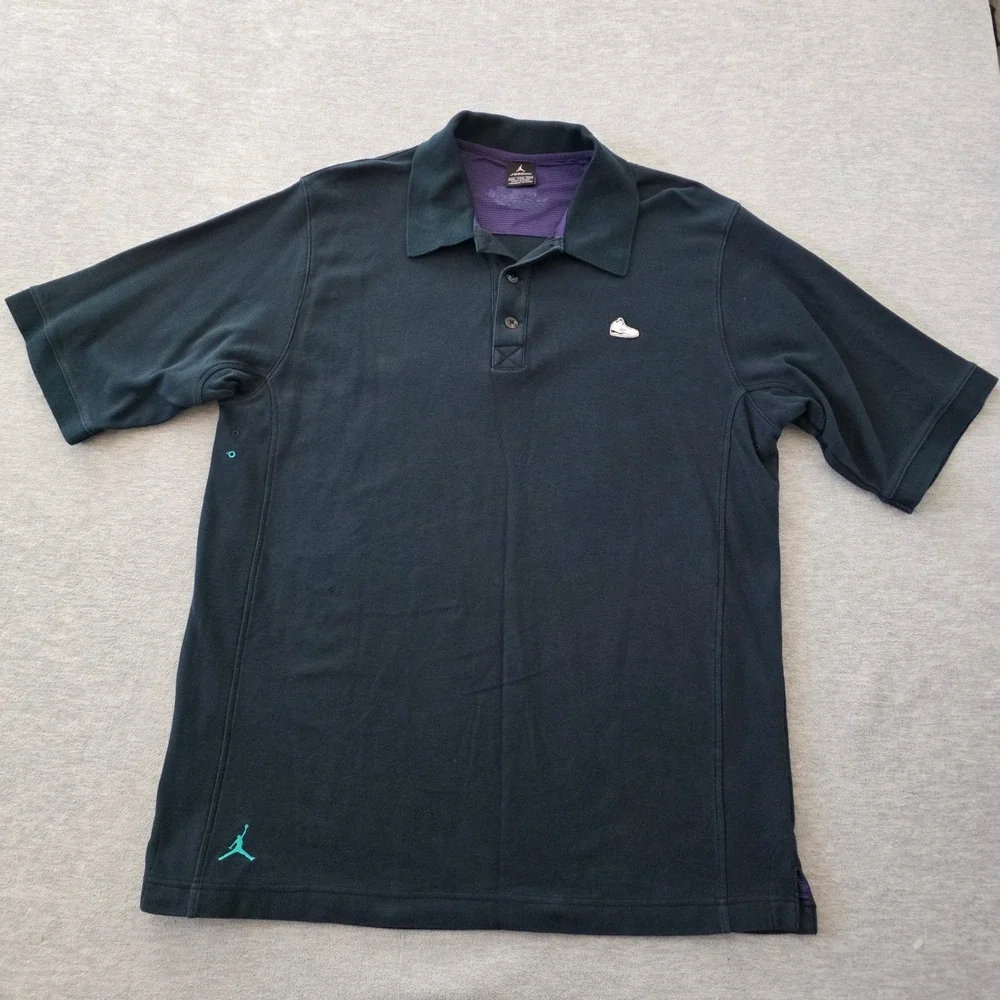 Jordan Mens XXL Polo Shirt Dark Green Teal Air Jordan 5 Sneaker Patch Jumpman